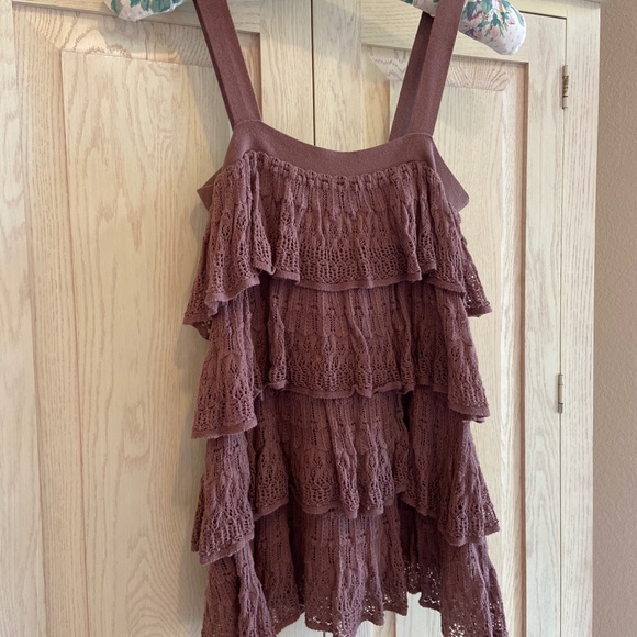 Moth Anthropologie Tiered Brown Crochet Tank Top | Size XS - Picture 2 of 6